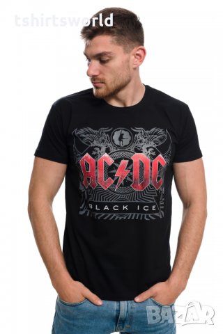 Нова мъжка тениска с дигитален печат на музикалната група AC/DC - Black Ice