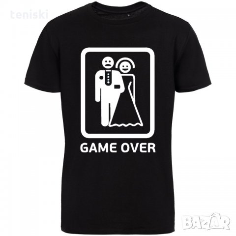 Тениски за младоженци за сватба GAME OVER Мъжки и дамски, снимка 2 - Тениски - 32876350