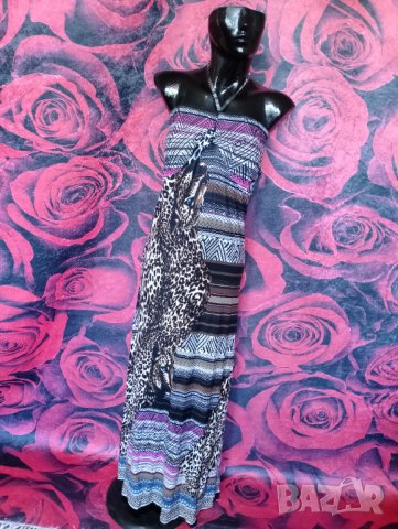 Памучна дълга рокля бюстие с леопарди ХЛ, снимка 1 - Рокли - 37550222