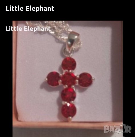 Сребърно висящо колие с ланче,колекция"Faith" кръст с кристали,red/ново