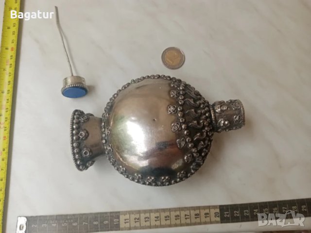 Стар флакон,шише,бебешка пудра,помада,голямо,мелхиор, кахл, снимка 6 - Антикварни и старинни предмети - 50829973