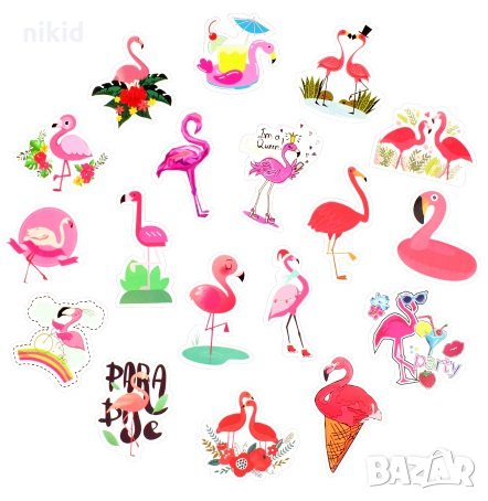 50 бр фламинго самозалепващи лепенки стикери за украса декор, снимка 2 - Други - 27820708