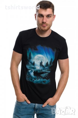 Нова мъжка тениска с дигитален печат Вълк, пълнолуние, Серия вълци, снимка 5 - Тениски - 28950295