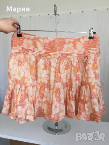 40 М / 42 Л? Kookai Дамска Лятна Пола Плаж Море на Цветя Оранжева Бежова Розова, снимка 2 - Поли - 28664466