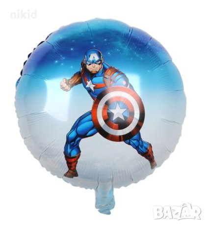 Капитан Америка кръгъл кръгъл фолиев фолио балон хелий газ или обикновен, снимка 1 - Други - 33403526