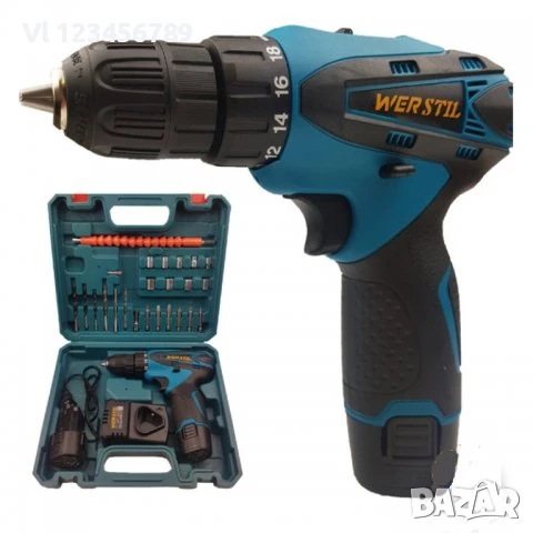 Акумулаторен винтоверт WERSTIL 12V + вложки, снимка 2 - Винтоверти - 50789453