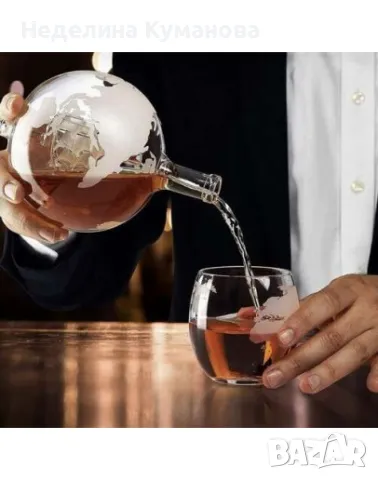  ❌ К-т гарафа глобус 2 чаши и кубчета за уиски, снимка 2 - Чаши - 49582099