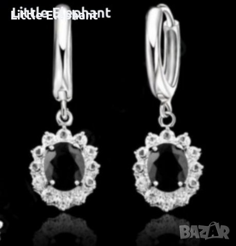 Висящи сребърни обеци с кристали,black/нови