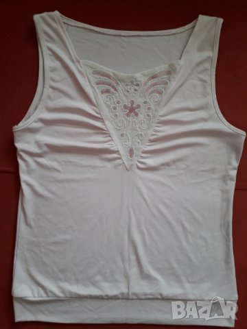 Дамска блуза без ръкав светлорозова с бродерия и мъниста, снимка 2 - Тениски - 29020380