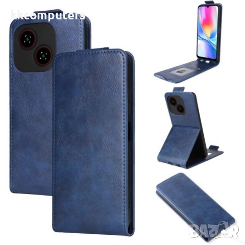 Кожен флип калъф за ZTE Blade A35e- Стенд и Холдер за Карти, вкл. Протектор, 4 Цвята, снимка 2 - Калъфи, кейсове - 52524943