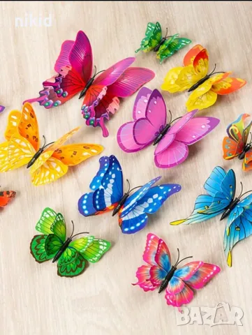 3D 12 бр pvc шарени магнитни и  самозалепващи пеперуди декорация за стена и мебел, снимка 5 - Други - 21244092