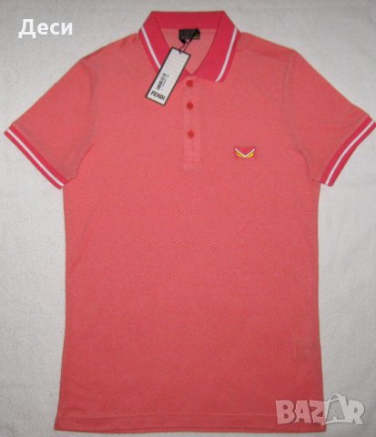 Мъжка тениска Fendi с яка цвят корал, снимка 8 - Тениски - 32396570