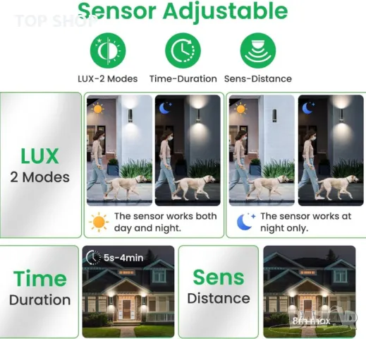 ALUSSO LED стенна лампа PIR сензор за движение 8W 750LM, нагоре надолу, 2 крушки, снимка 3 - Лампи за стена - 49971286