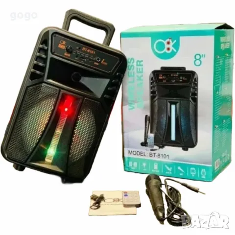 Преносима Bluetooth 8″ тонколона с микрофон и дистанционно управление, снимка 3 - Тонколони - 49328519