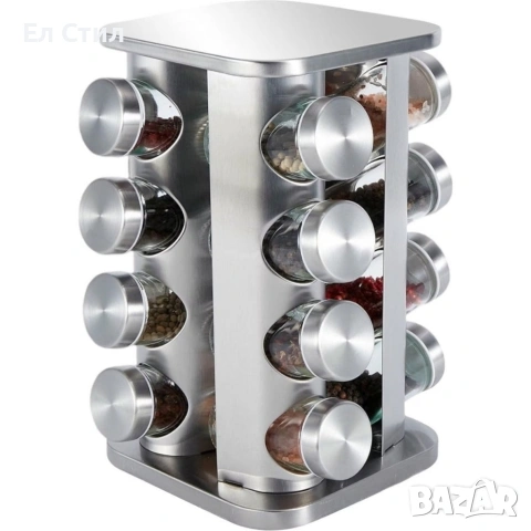 Въртящ се органайзер за подправки Cheffinger - С 16 бурканчета от неръждаема стомана, снимка 5 - Органайзери - 53573624