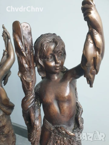 Moreau статуетки 76см-40кг/2бр чифт стари големи бронзови скулптури/фигура на ловец-рибар, снимка 6 - Антикварни и старинни предмети - 51324590