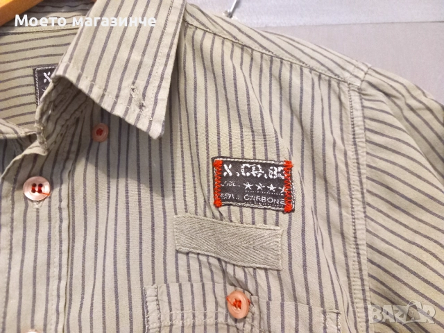 Памучна зеленикава риза, размер 134–140 см (8–10 г.), снимка 3 - Детски ризи - 52151806