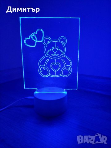 Нова 3D лампа Мече със сърце + дистанционно (16 цвята), снимка 3 - Настолни лампи - 39487517