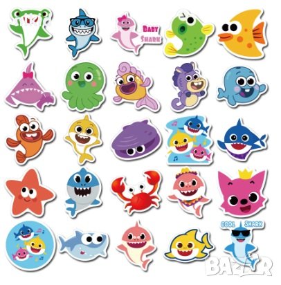 50 бр Бебе Акули Baby Shark океан самозалепващи лепенки стикери за украса декор, снимка 5 - Други - 36614685