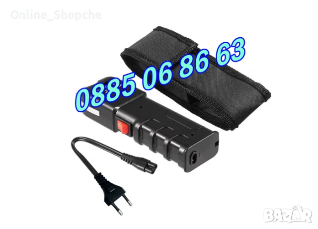 Много мощен електрошок 12000KV. Голям метален LED фенер с електрошок+калъф