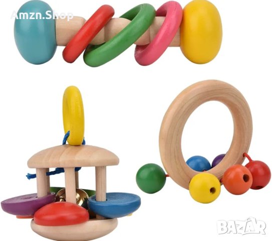 Бебешки дрънкалки , Дървени играчки монтесори 4бр комплект идеален за подарък в красива кутия, снимка 9 - Дрънкалки и чесалки - 43895168