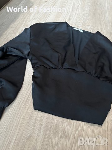 Дамска черна блуза сатен , снимка 2 - Блузи с дълъг ръкав и пуловери - 43113896