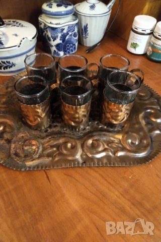 Антикварен ръчно кован сервиз за чай от мед , снимка 2 - Антикварни и старинни предмети - 32305189