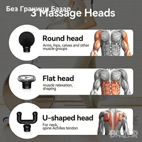 Нов Масажен пистолет мини 3 скорости, мощен мускулен релакс с 3 глави, снимка 6 - Масажори - 50230562