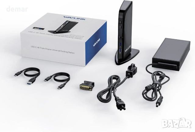 WAVLINK 13-в-1 USB-C докинг станция за три монитора, 4K HDMI, 2K HDMI, DVI, 4xUSB 3.0, 2xUSB C, снимка 9 - Кабели и адаптери - 53402136