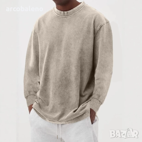 Мъжка едноцветна плътна тениска с кръгло деколте и дълги ръкави, 8цвята , снимка 8 - Тениски - 51955126