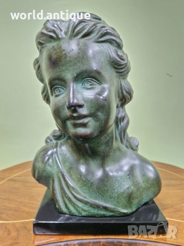 Уникален антикварен колекционерски френски керамичен авторски бюст , снимка 3 - Антикварни и старинни предмети - 53214483