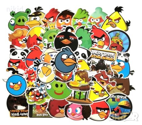 50 бр Angry Birds енгри бърдс самозалепващи лепенки стикери за украса декор картонена торта и др , снимка 3 - Други - 32690461