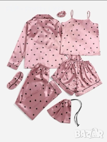 комплект пижама от сатен от 7 части - потник къси манталонки маска за сън ластик чанта , снимка 3 - Пижами - 52887774