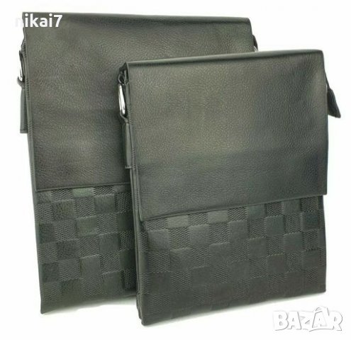 мъжка чанта кожена с презрамка за през гърди шах мат черна, снимка 3 - Чанти - 28036004