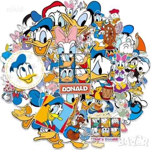 50 бр Доналд Дък Дейзи Патета самозалепващи лепенки стикери за украса декор картонена торта, снимка 2 - Други - 48494028