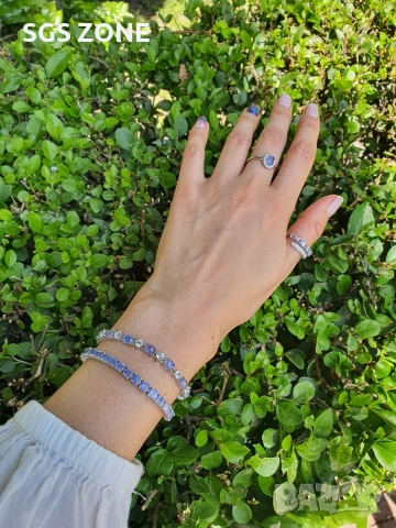 Нежна сребърна гривна с танзанит от Тайланд, снимка 2 - Гривни - 53455055