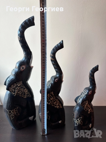 Страхотно трио дървени слонове, снимка 6 - Статуетки - 52404736