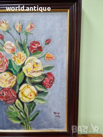 Чудесна антикварна майсторска авторска картина масло върху платно , снимка 6 - Антикварни и старинни предмети - 53285170