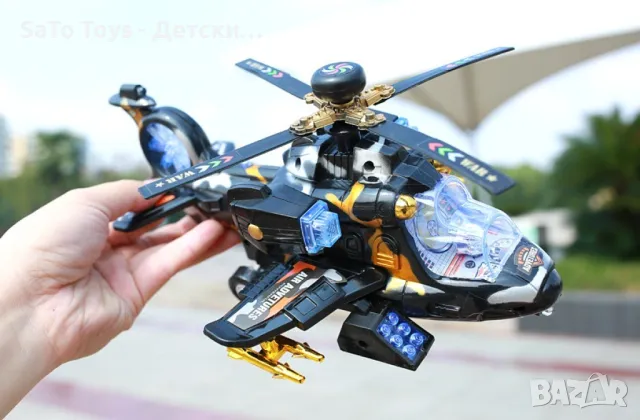 Светеща, електрическа, музикална играчка хеликоптер / Размер: 12х21х26.5см / Цвят: Черен, снимка 3 - Влакчета, самолети, хеликоптери - 50082098