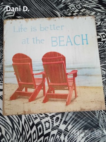 декоративна дървена ретро табела Плаж, снимка 3 - Картини - 43152246