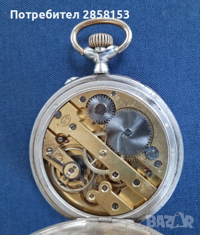 Швейцарски сребърен джобен часовник със златен мониграм, снимка 8 - Антикварни и старинни предмети - 52836113