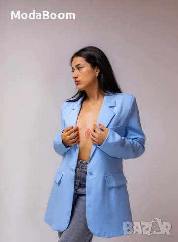 Синьо дамско сако , снимка 3 - Сака - 47970835