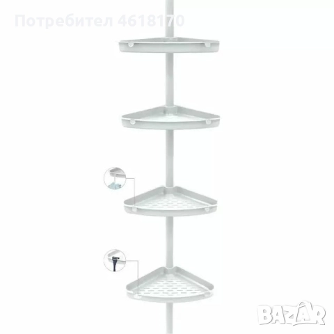 Ъглов рафт за баня на 4 нива в бял цвят с метална конструкция и максимална натоваримост до 6 кг, снимка 2 - Етажерки - 52038329