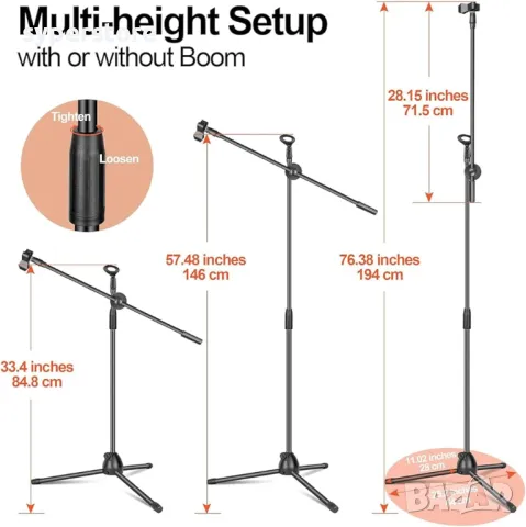 Стойка за микрофон за пеене Digital One SP01030, професионална, 65-210cm, 2 микрофона, снимка 6 - Микрофони - 49574914