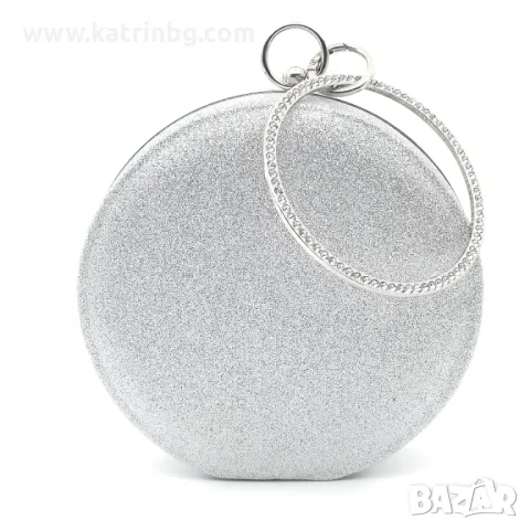 Чанта клъч малка кръгла сива- сребриста-Официална , снимка 3 - Чанти - 48906513