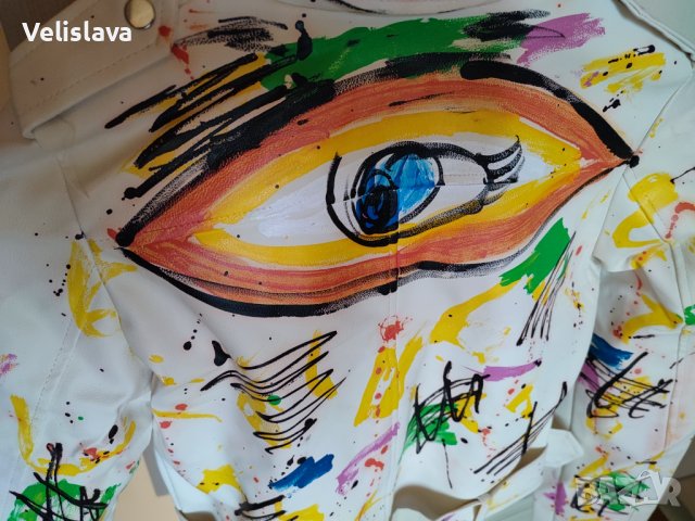 Еко кожа яке с ръчно рисувани елементи, снимка 11 - Якета - 39883971
