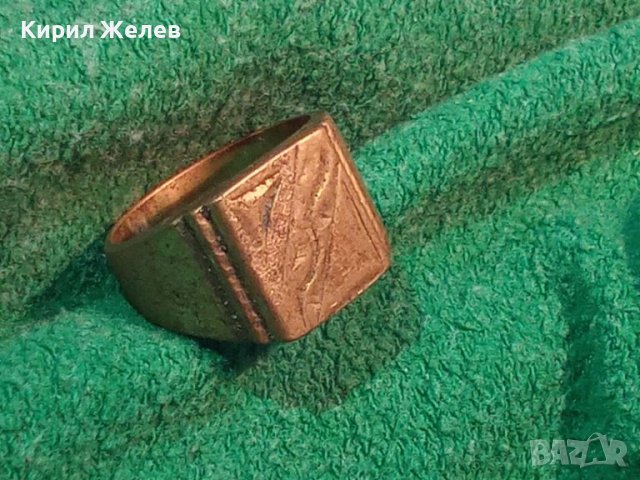 СТАР ПОЗЛАТЕН БРОНЗОВ ПРЪСТЕН ОРНАМЕНТИРАН РЪЧНО МАЙСТОРСКА АРТ ДЕКО ИЗРАБОТКА МАСИВЕН 18222, снимка 2 - Антикварни и старинни предмети - 33867222