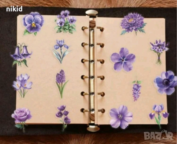 50 бр прозрачни лилави цветя самозалепващи лепенки стикери за украса декор картонена торта и др, снимка 6 - Други - 51254460