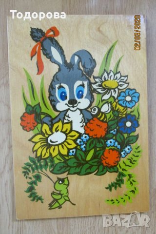 Дъска за рязане с картинка  "Любопитното зайче" , снимка 1