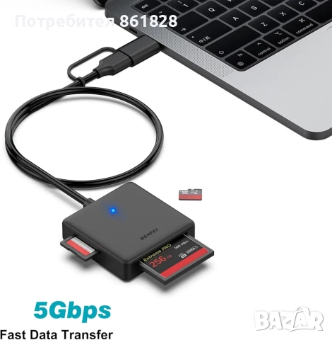 Четец на карти с памет, BENFEI 4in1 USB 3.0 и USB-C към SD Micro SD MS CF адаптер за четец на карти,, снимка 5 - Друга електроника - 52938547